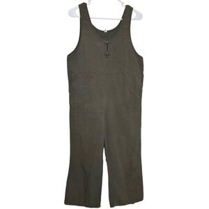 ANSELF 100% Cotton Olive Green Crop Wide Leg Baggy Jumpsuit Romper S Vacation